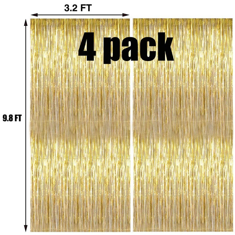YESON Gold Foil Fringe Curtains Metallic Tinsel Shimmer Curtain Party Backdrop Decorations,Pack of 4 - Image 2